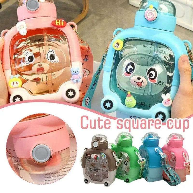 700ML Kawaii Square Water Cup Cute Girl Large Capacity Bottle Water Cup Drinking Outdoor Bottle with Plastic Straw Portable M1V2