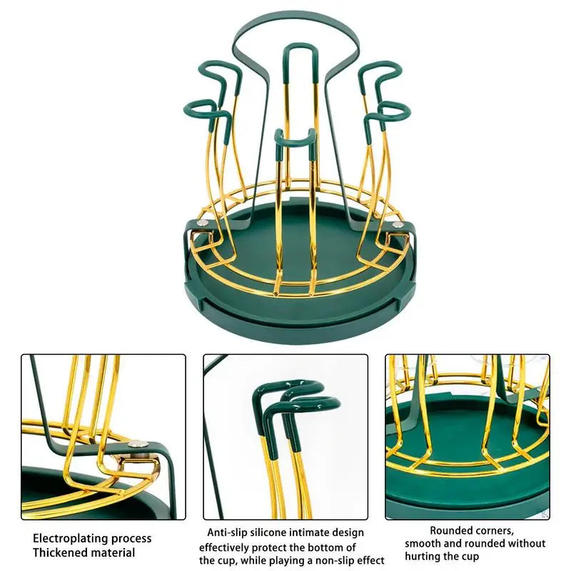Water Cup Drainer Non-Slip Mug Holder Tree Round Utensils Dryer Tray Holder With Removable Drain Tray For 6 Cups Or Mugs