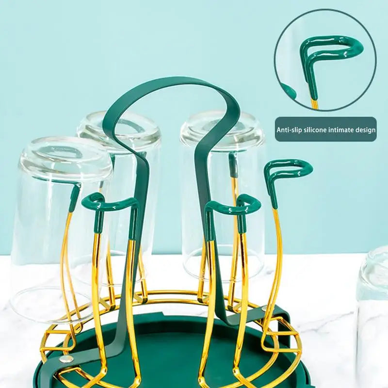 Water Cup Drainer Non-Slip Mug Holder Tree Round Utensils Dryer Tray Holder With Removable Drain Tray For 6 Cups Or Mugs